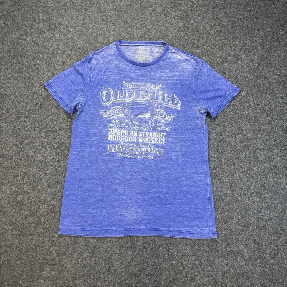 Lucky Brand Shirt Size Medium Graphic Old Bull Bourbon Whiskey Short Sleeve